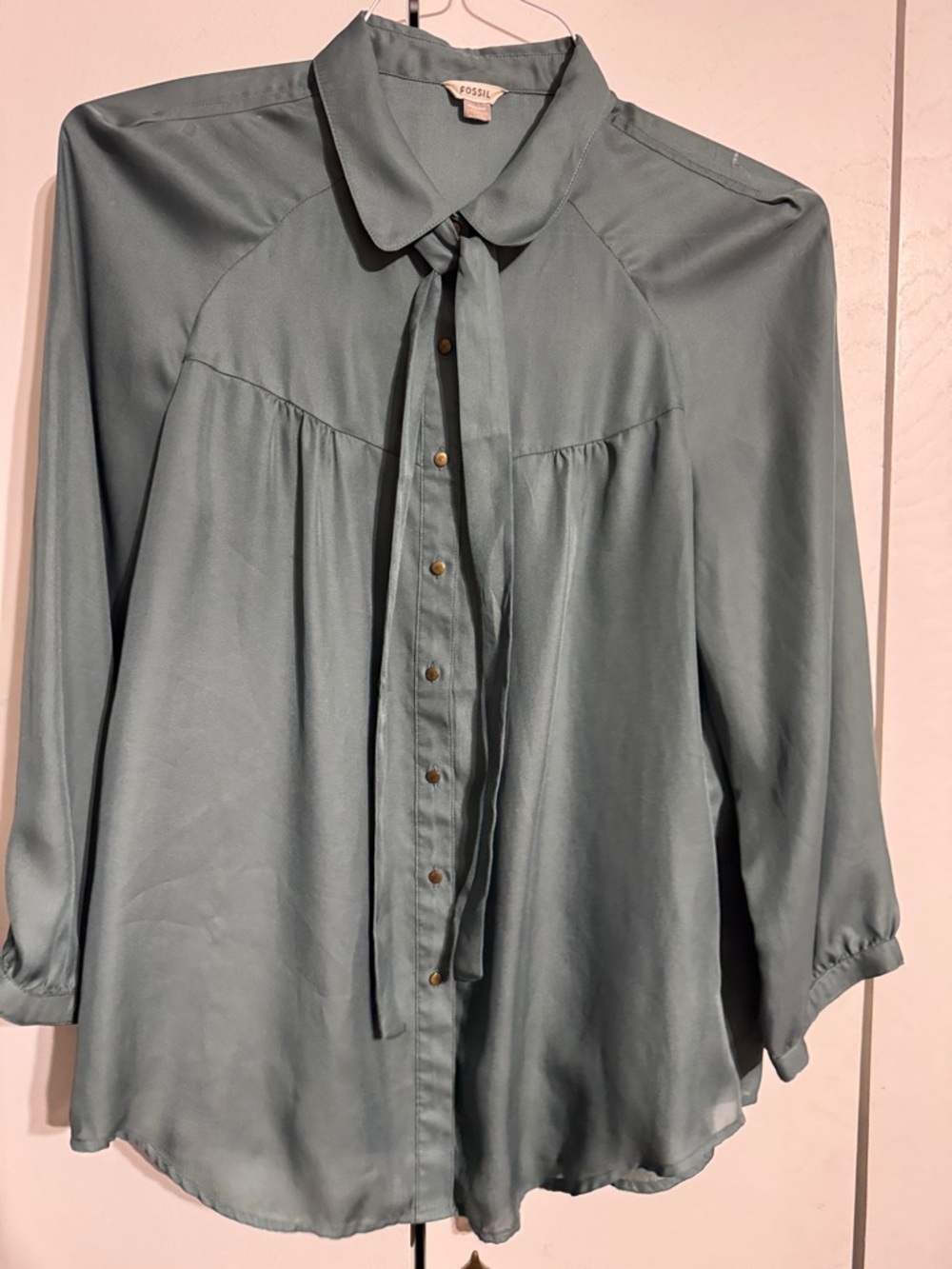 Fossil Sage Green Tie-Neck Button Blouse